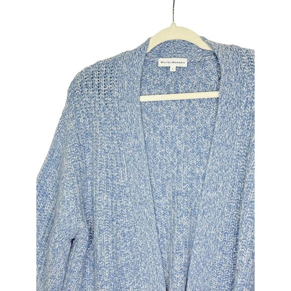 White + Warren Cardigan Sweater Women 's Large 100% Cashmere Open Front Blue - Picture 1 of 6